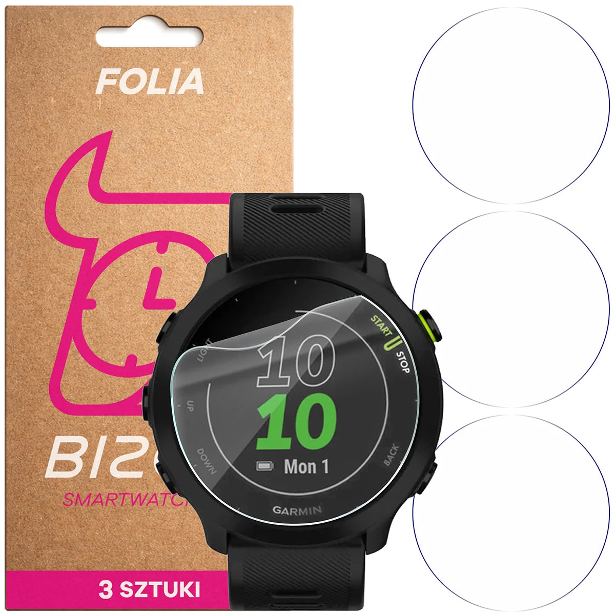 Schutzfolie für den Bildschirm für Garmin Forerunner 55, Bizon Watch HydroFlex, 3 Stück