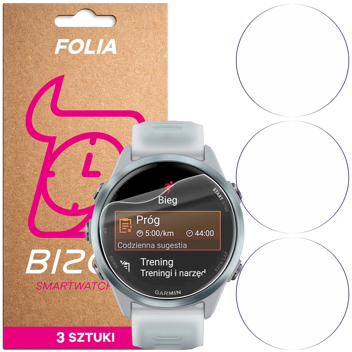 Schutzfolie für den Bildschirm für Garmin Forerunner 570 42 mm, Bizon Watch HydroFlex, 3 Stück