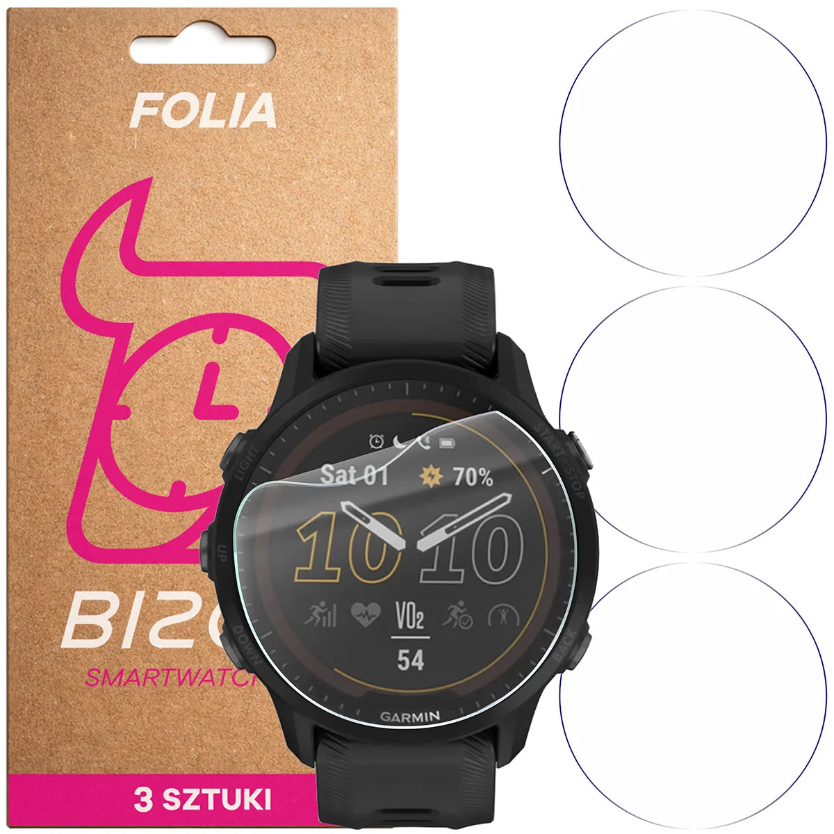 Schutzfolie für den Bildschirm für Garmin Forerunner 955 Solar, Bizon Watch HydroFlex, 3 Stück