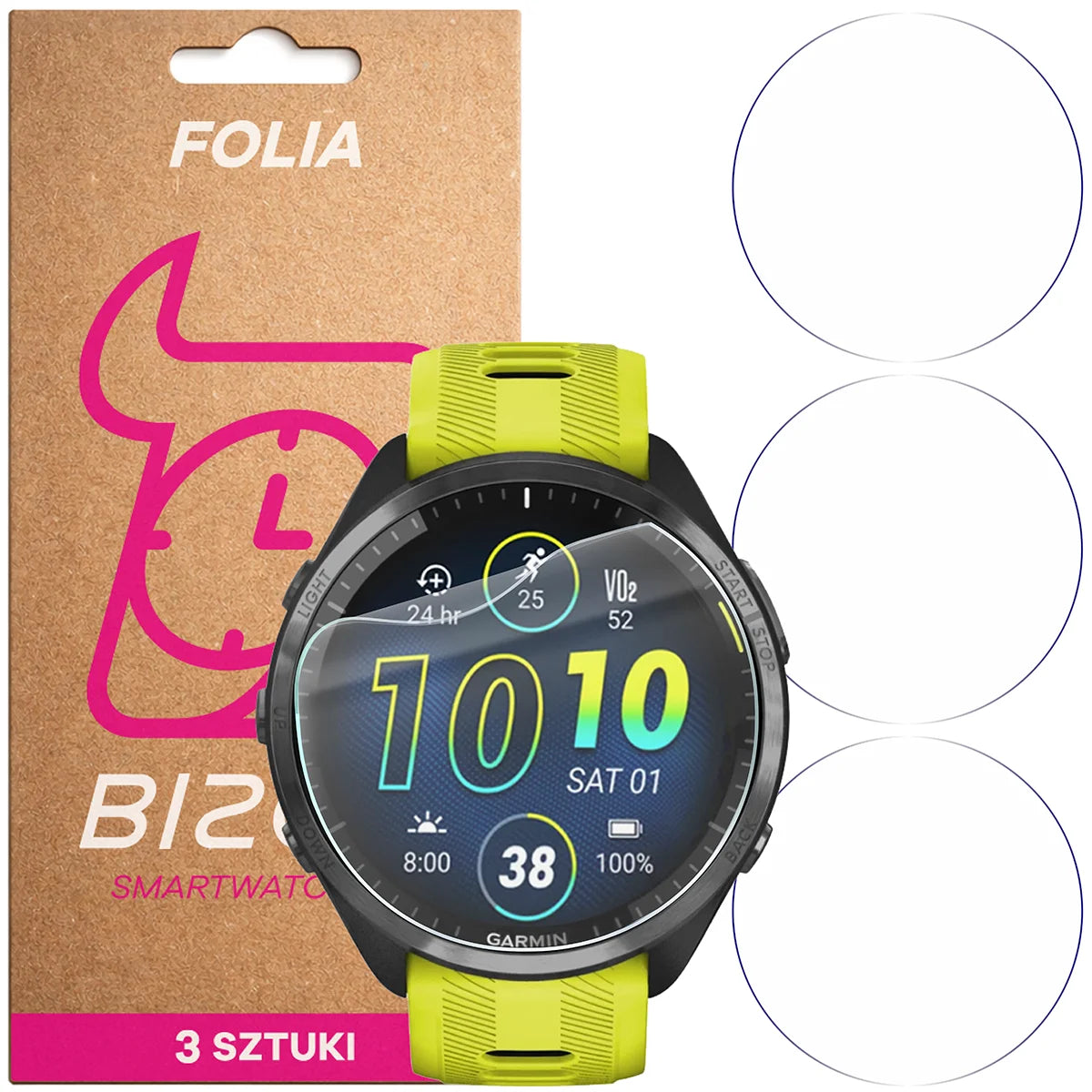 Schutzfolie für den Bildschirm für Garmin Forerunner 965, Bizon Watch HydroFlex, 3 Stück