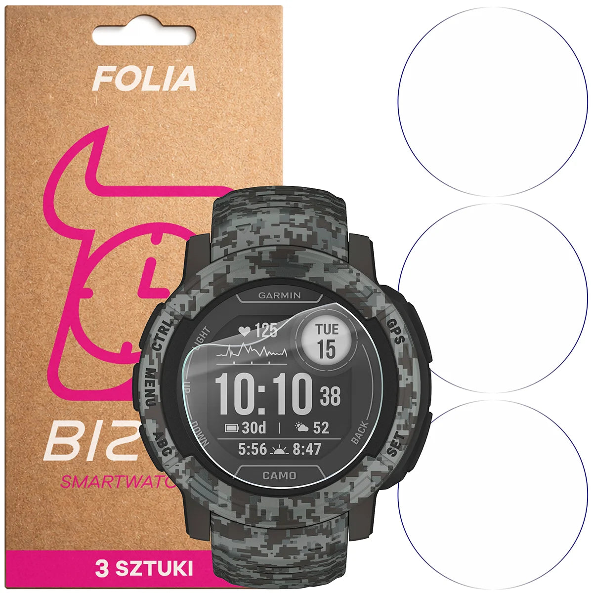 Schutzfolie für den Bildschirm für Garmin Instinct 2X Solar, Bizon Watch HydroFlex, 3 Stück