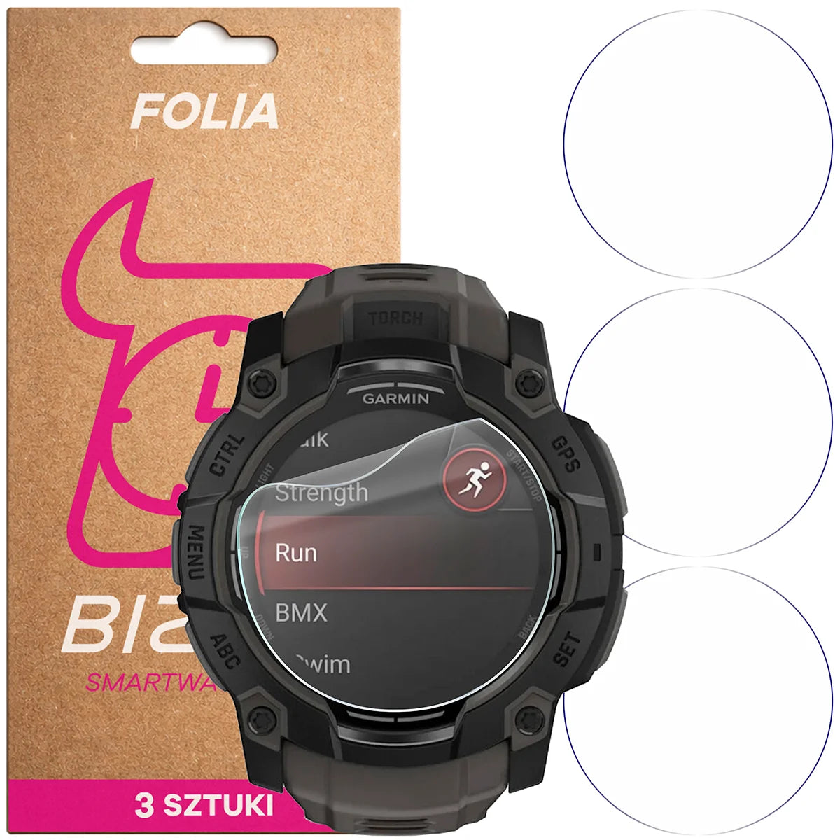 Schutzfolie für den Bildschirm für Garmin Instinct 3 50 mm AMOLED, Bizon Watch HydroFlex, 3 Stück