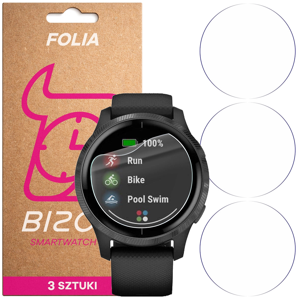 Schutzfolie für den Bildschirm für Garmin Venu, Bizon Watch HydroFlex, 3 Stück