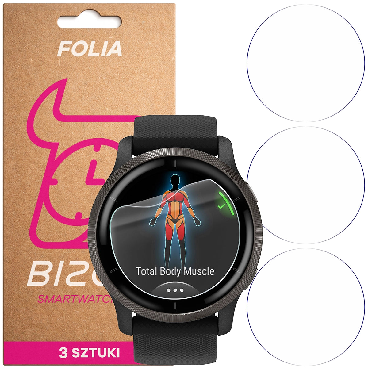 Schutzfolie für den Bildschirm für Garmin Venu 2, Bizon Watch HydroFlex, 3 Stück