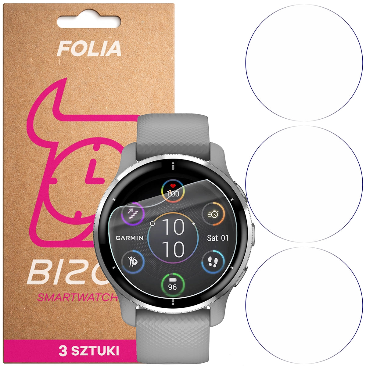Schutzfolie für den Bildschirm für Garmin Venu 2 Plus, Bizon Watch HydroFlex, 3 Stück