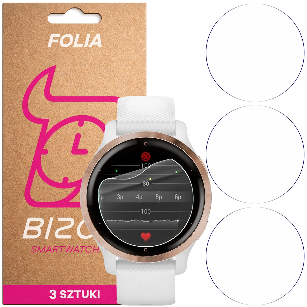 Schutzfolie für den Bildschirm für Garmin Venu 2S, Bizon Watch HydroFlex, 3 Stück