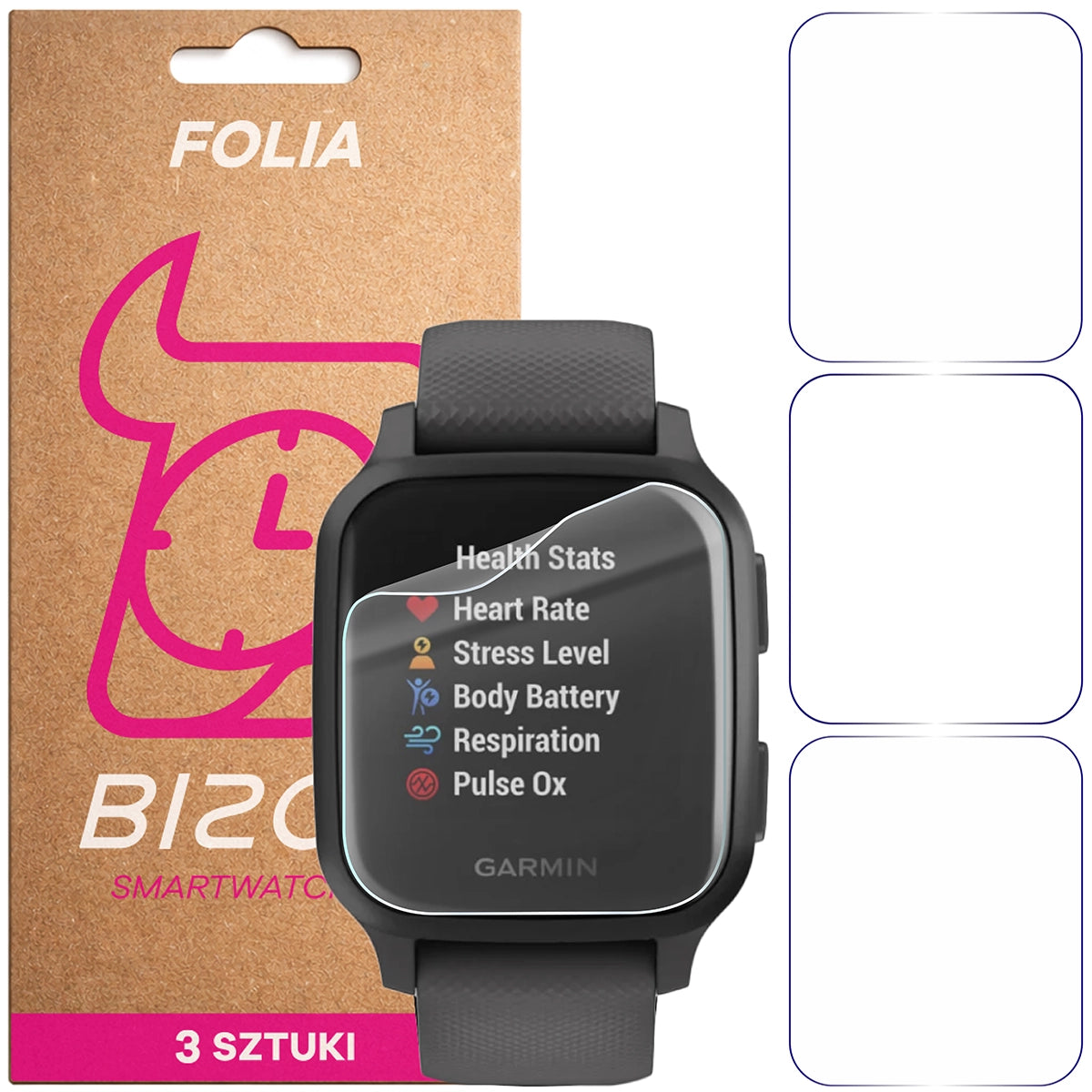 Schutzfolie für den Bildschirm für Garmin Venu Sq, Bizon Watch HydroFlex, 3 Stück