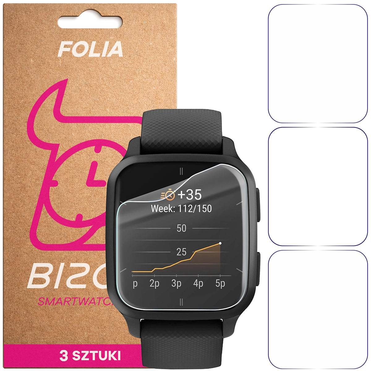 Schutzfolie für den Bildschirm für Garmin Venu Sq 2, Bizon Watch HydroFlex, 3 Stück