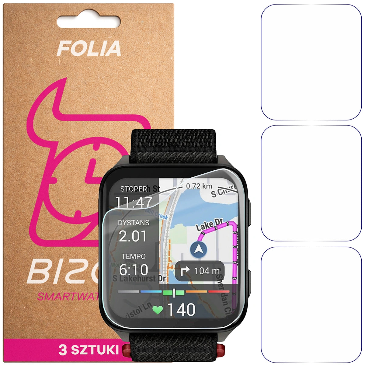 Schutzfolie für den Bildschirm für Garmin Venu X1, Bizon Watch HydroFlex, 3 Stück