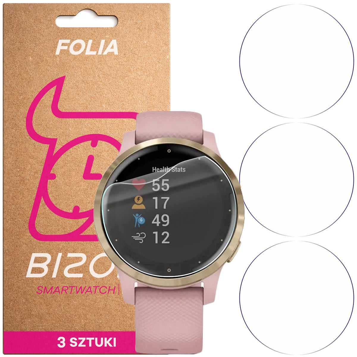 Schutzfolie für den Bildschirm für Garmin Vivoactive 4S, Bizon Watch HydroFlex, 3 Stück