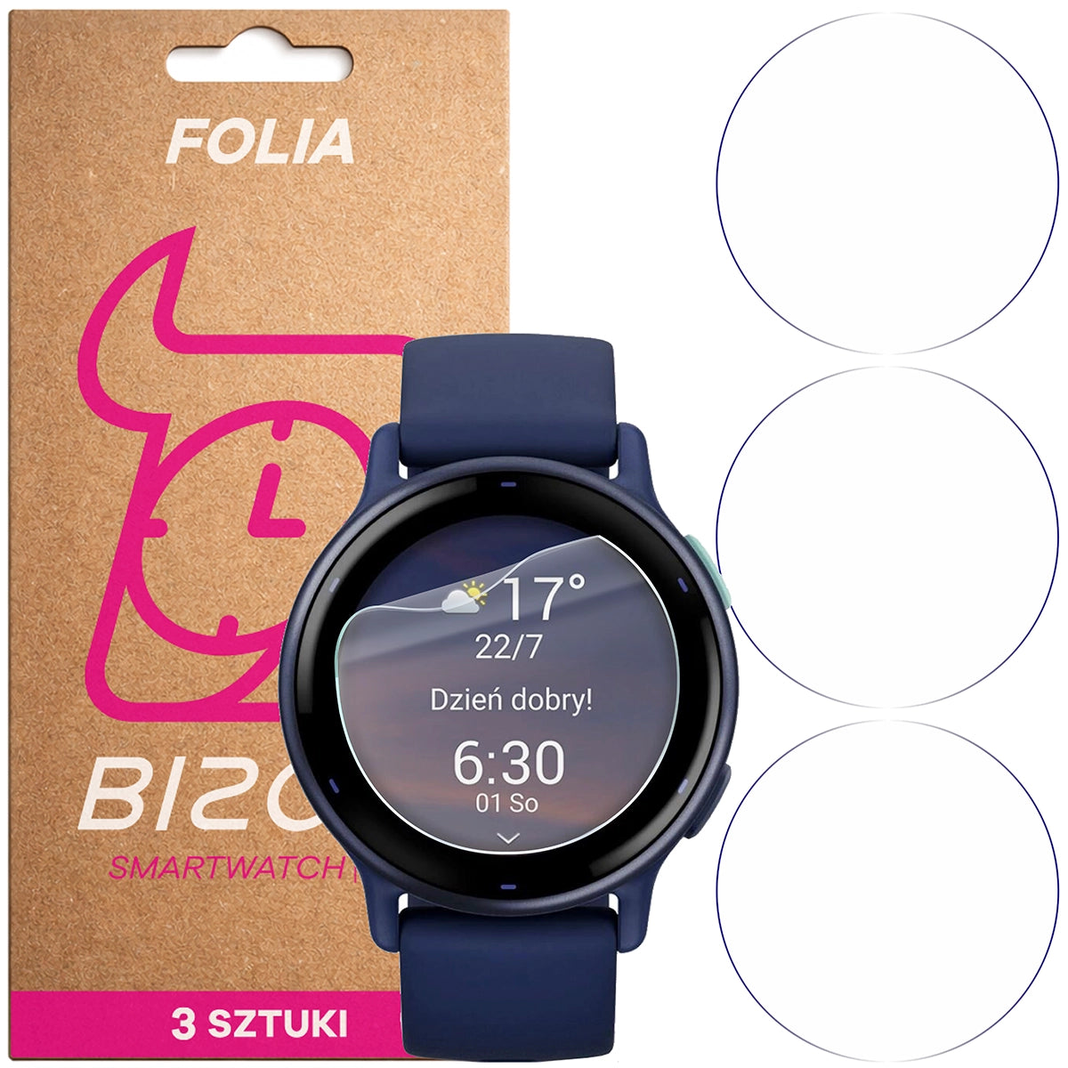 Schutzfolie für den Bildschirm für Garmin Vivoactive 5, Bizon Watch HydroFlex, 3 Stück