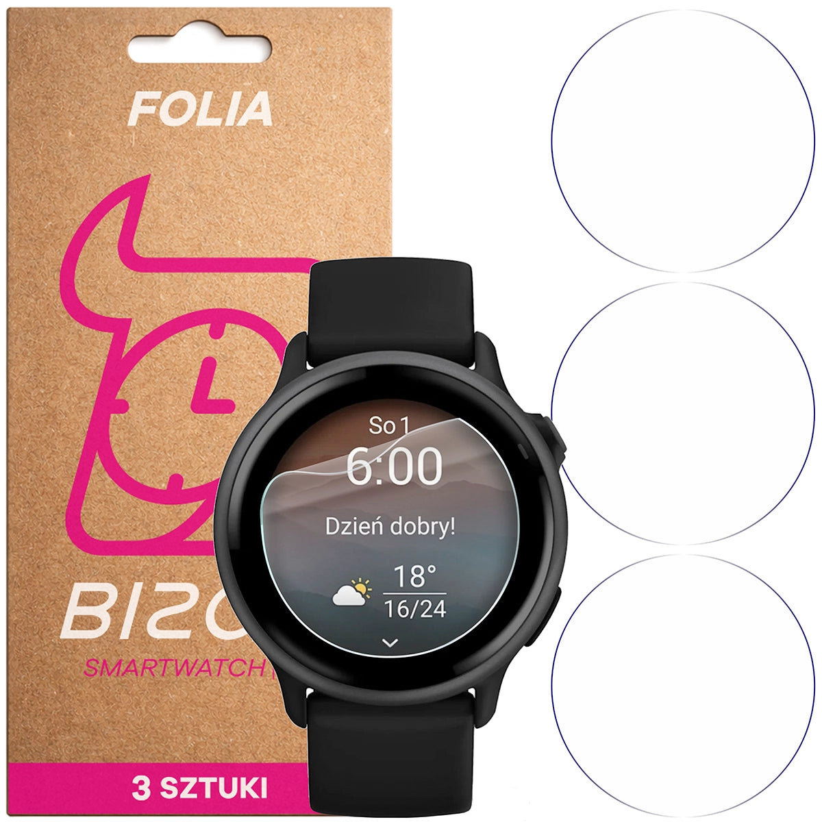 Schutzfolie für den Bildschirm für Garmin Vivoactive 6, Bizon Watch HydroFlex, 3 Stück