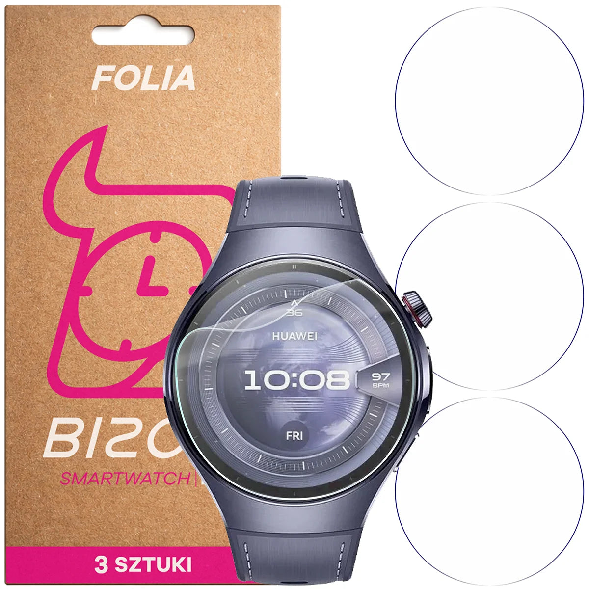 Schutzfolie für den Bildschirm für Huawei Watch 5 46 mm, Bizon Watch HydroFlex, 3 Stück