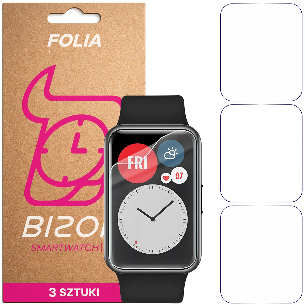 Schutzfolie für den Bildschirm für Huawei Watch Fit, Bizon Watch HydroFlex, 3 Stück