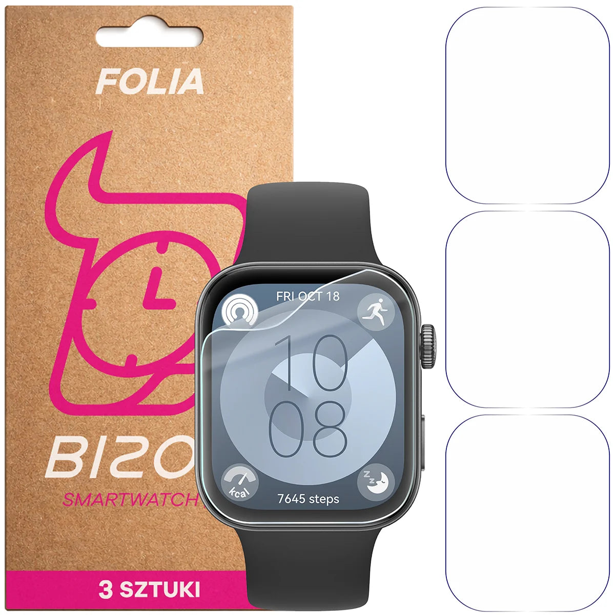 Schutzfolie für den Bildschirm für Huawei Watch Fit 3, Bizon Watch HydroFlex, 3 Stück