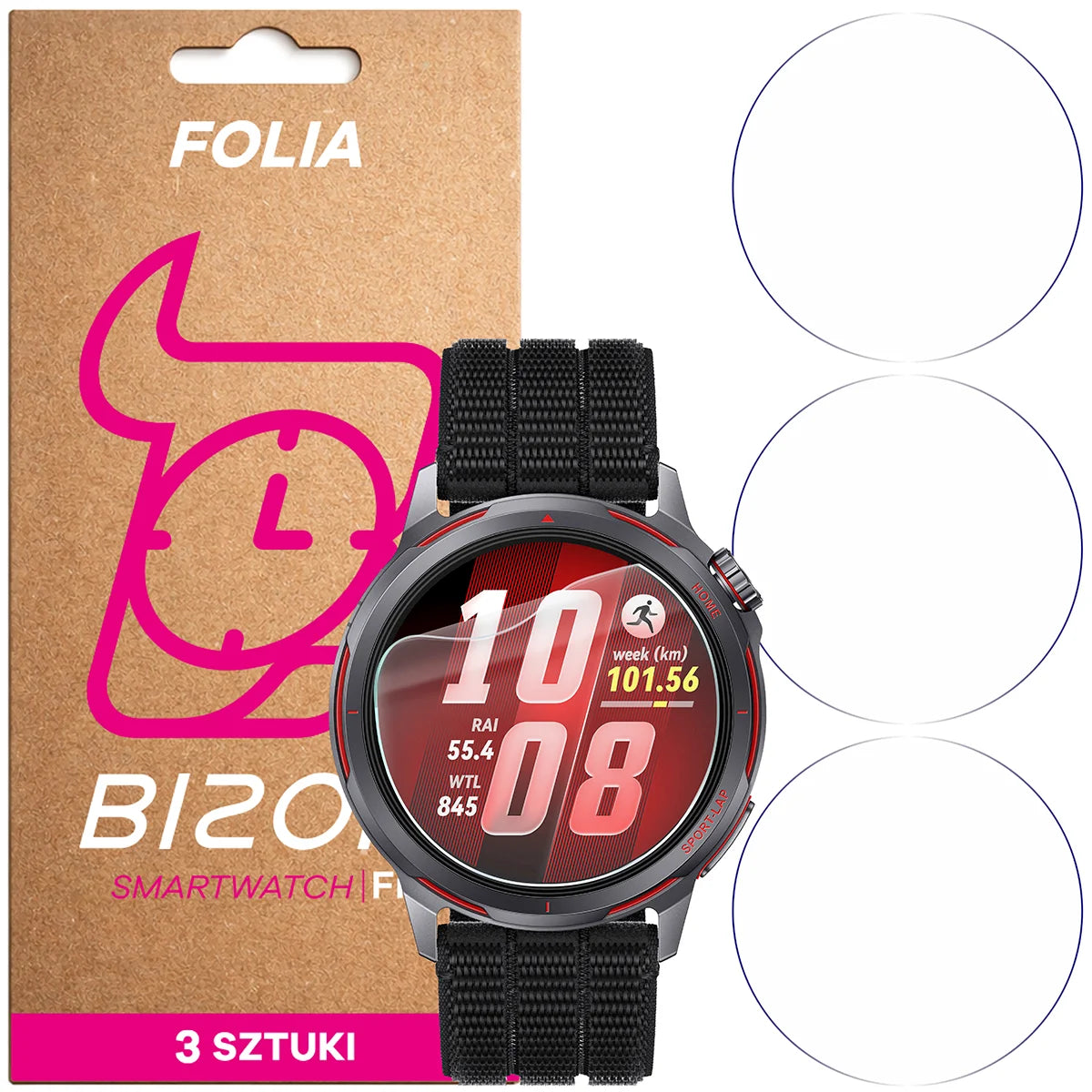 Schutzfolie für den Bildschirm für Huawei Watch GT Runner 2, Bizon Watch HydroFlex, 3 Stück
