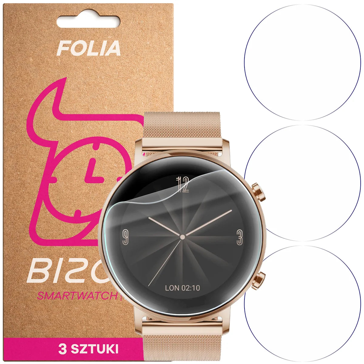 Schutzfolie für den Bildschirm für Huawei Watch GT 2 42 mm, Bizon Watch HydroFlex, 3 Stück