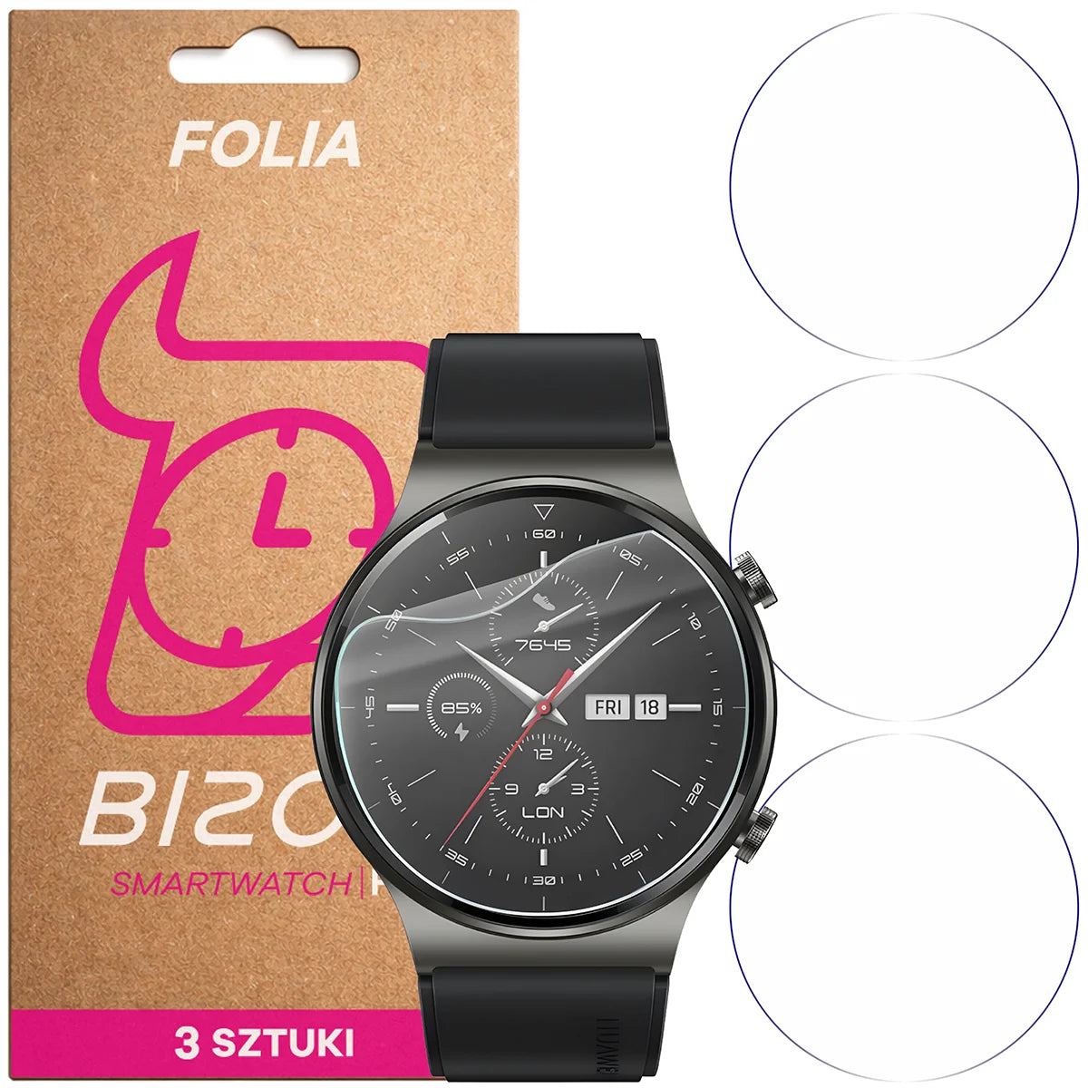 Schutzfolie für den Bildschirm für Huawei Watch GT 2 Pro, Bizon Watch HydroFlex, 3 Stück