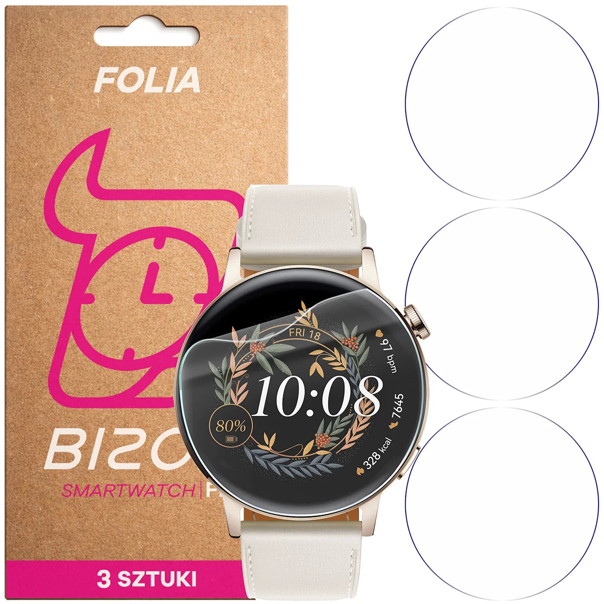 Schutzfolie für den Bildschirm für Huawei Watch GT 3 42 mm, Bizon Watch HydroFlex, 3 Stück