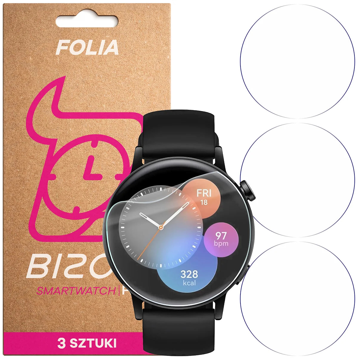 Schutzfolie für den Bildschirm für Huawei Watch GT 3 42 mm Active, Bizon Watch HydroFlex, 3 Stück