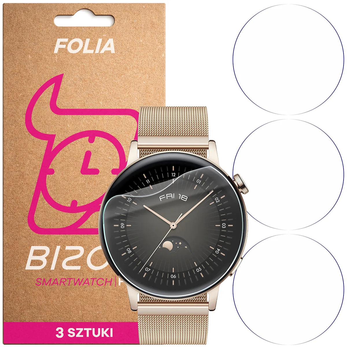 Schutzfolie für den Bildschirm für Huawei Watch GT 3 42 mm Elegant, Bizon Watch HydroFlex, 3 Stück