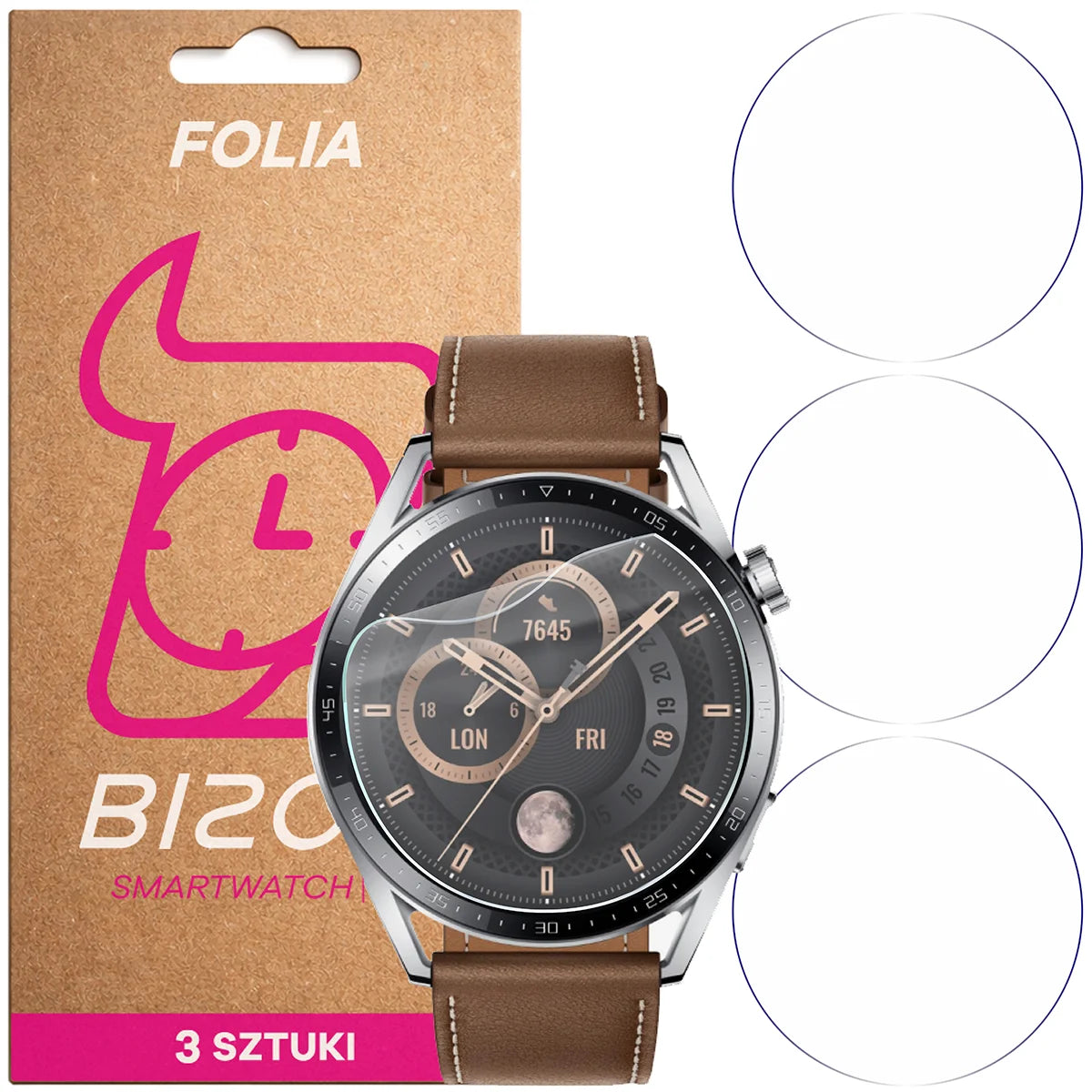 Schutzfolie für den Bildschirm für Huawei Watch GT 3 46 mm, Bizon Watch HydroFlex, 3 Stück