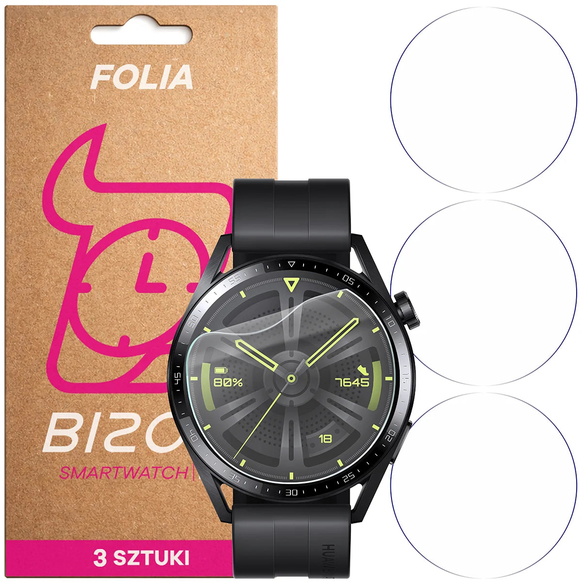 Schutzfolie für den Bildschirm für Huawei Watch GT 3 46 mm Active, Bizon Watch HydroFlex, 3 Stück