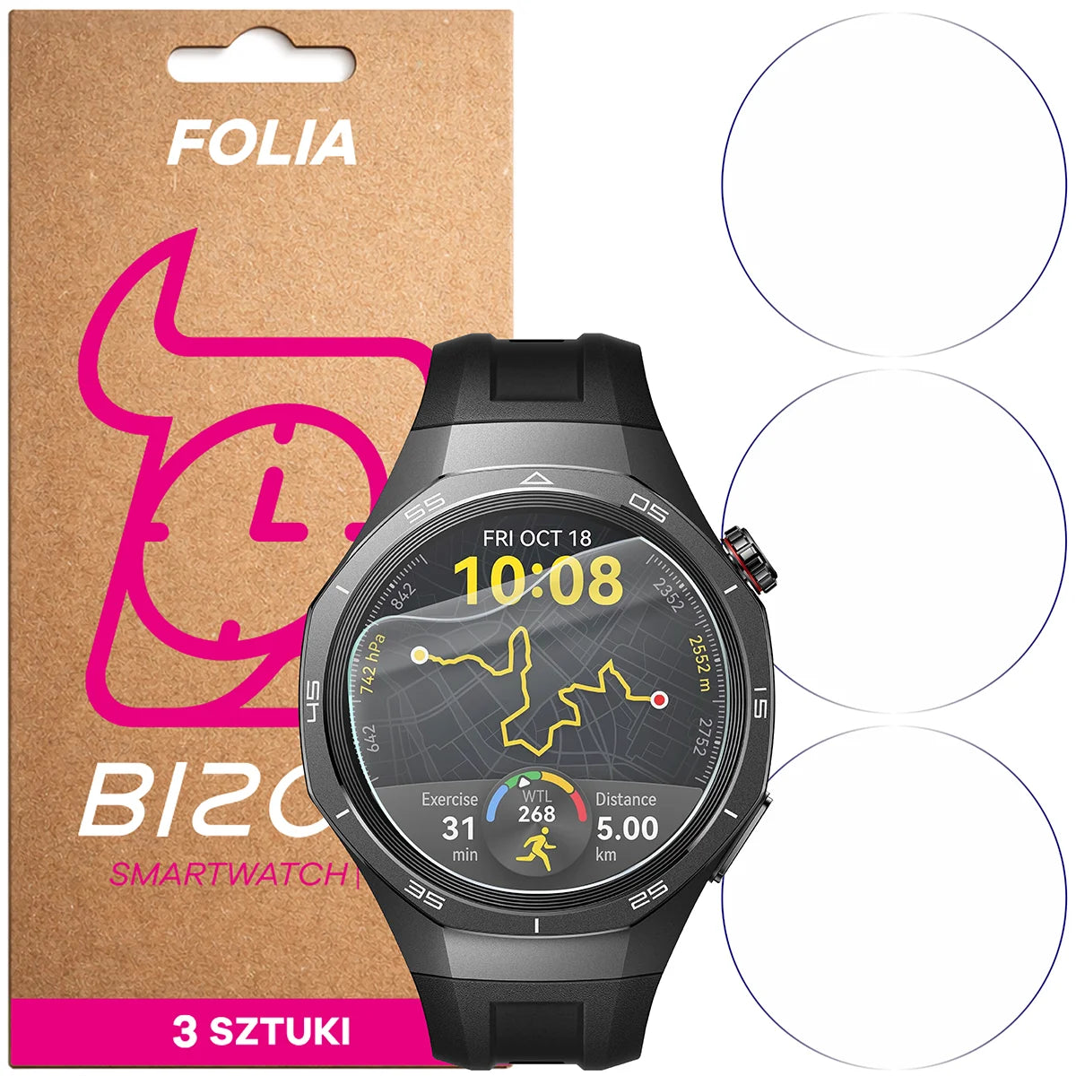 Schutzfolie für den Bildschirm für Huawei Watch GT 5 Pro 46 mm, Bizon Watch HydroFlex, 3 Stück