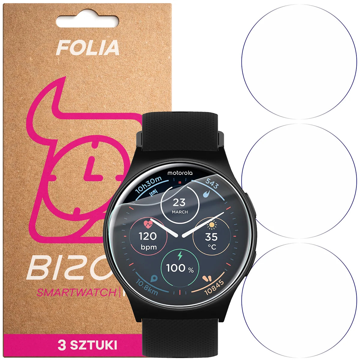 Schutzfolie für den Bildschirm für Motorola Moto Watch 120, Bizon Watch HydroFlex, 3 Stück