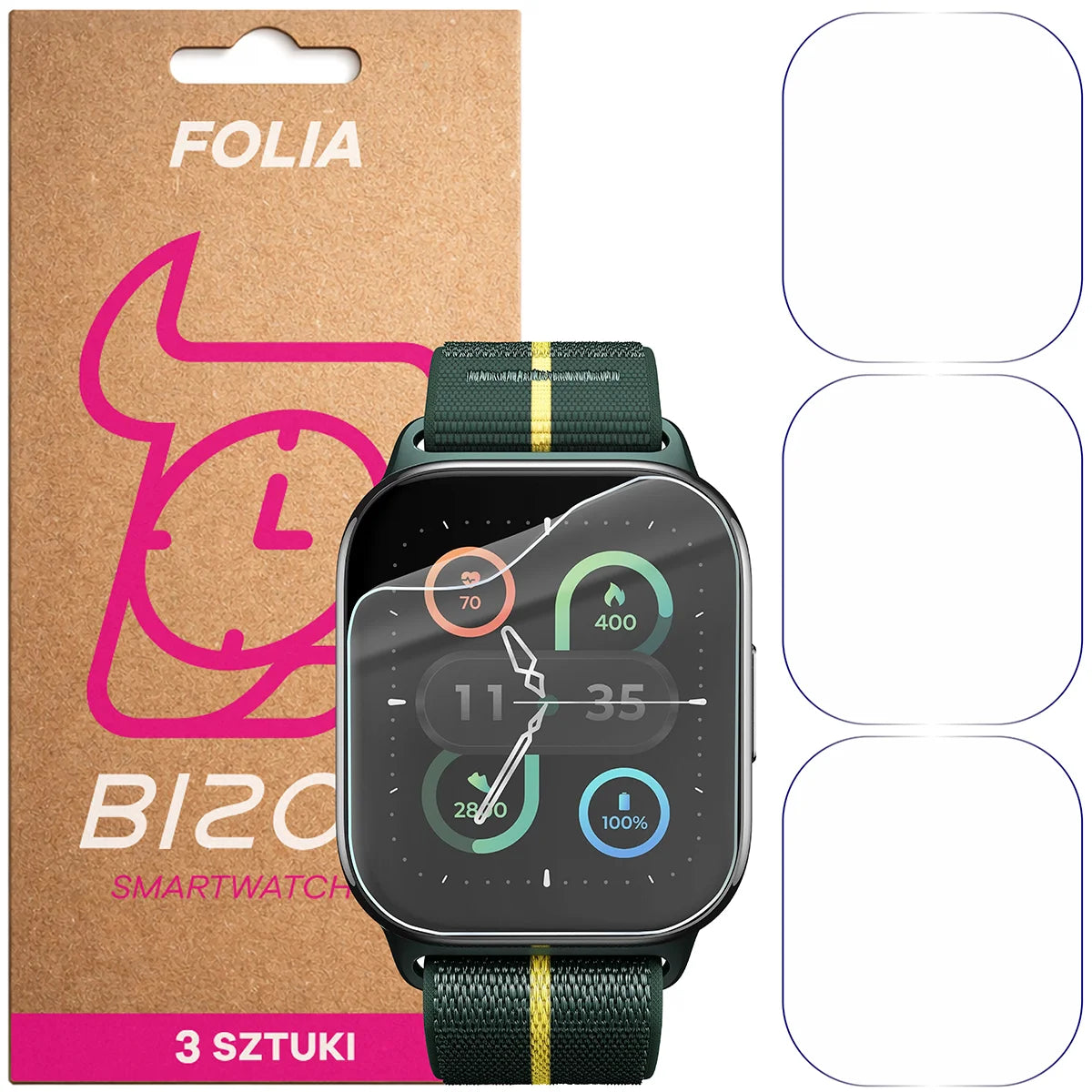 Schutzfolie für den Bildschirm für Motorola Moto Watch Fit, Bizon Watch HydroFlex, 3 Stück