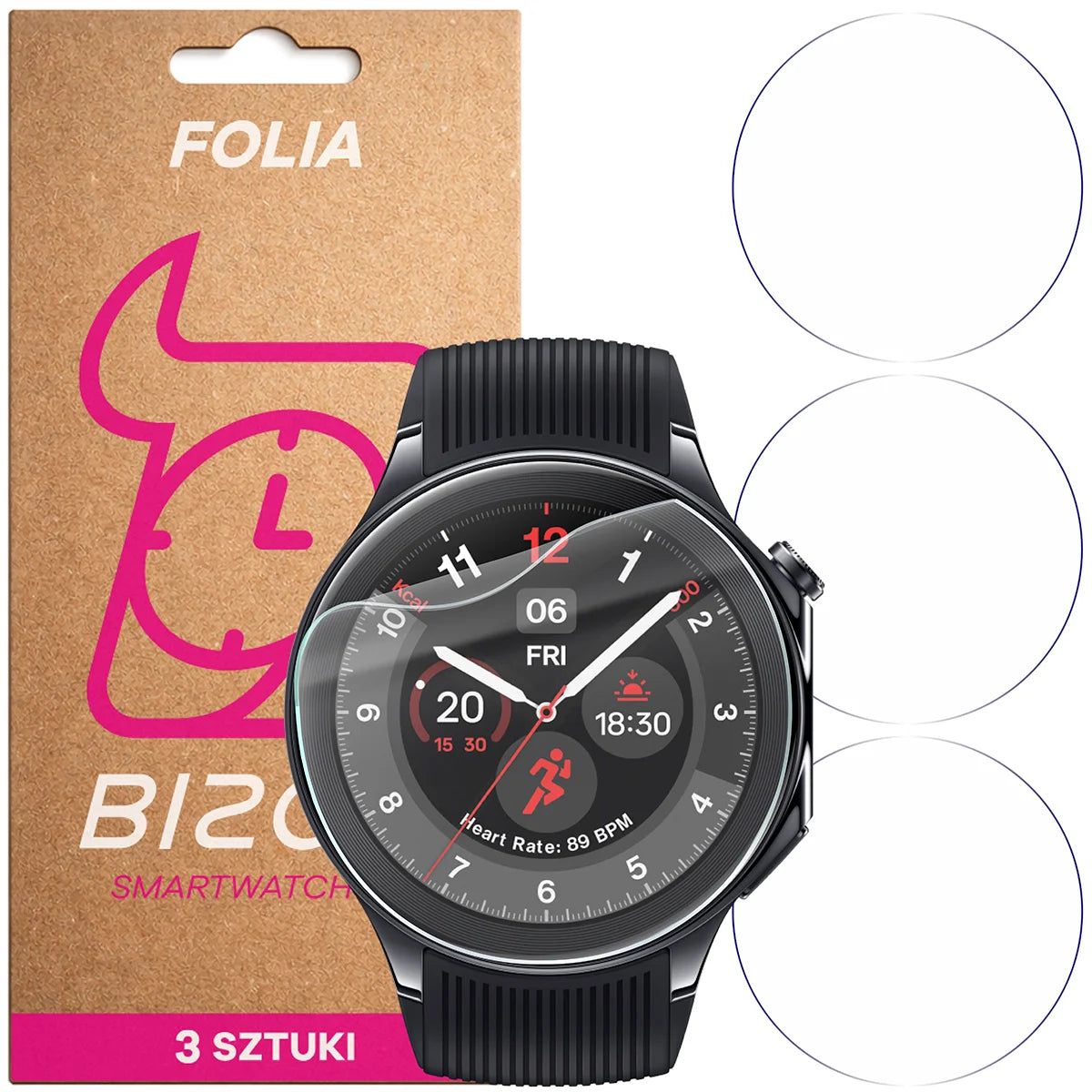 Schutzfolie für den Bildschirm für OnePlus Watch 2, Bizon Watch HydroFlex, 3 Stück