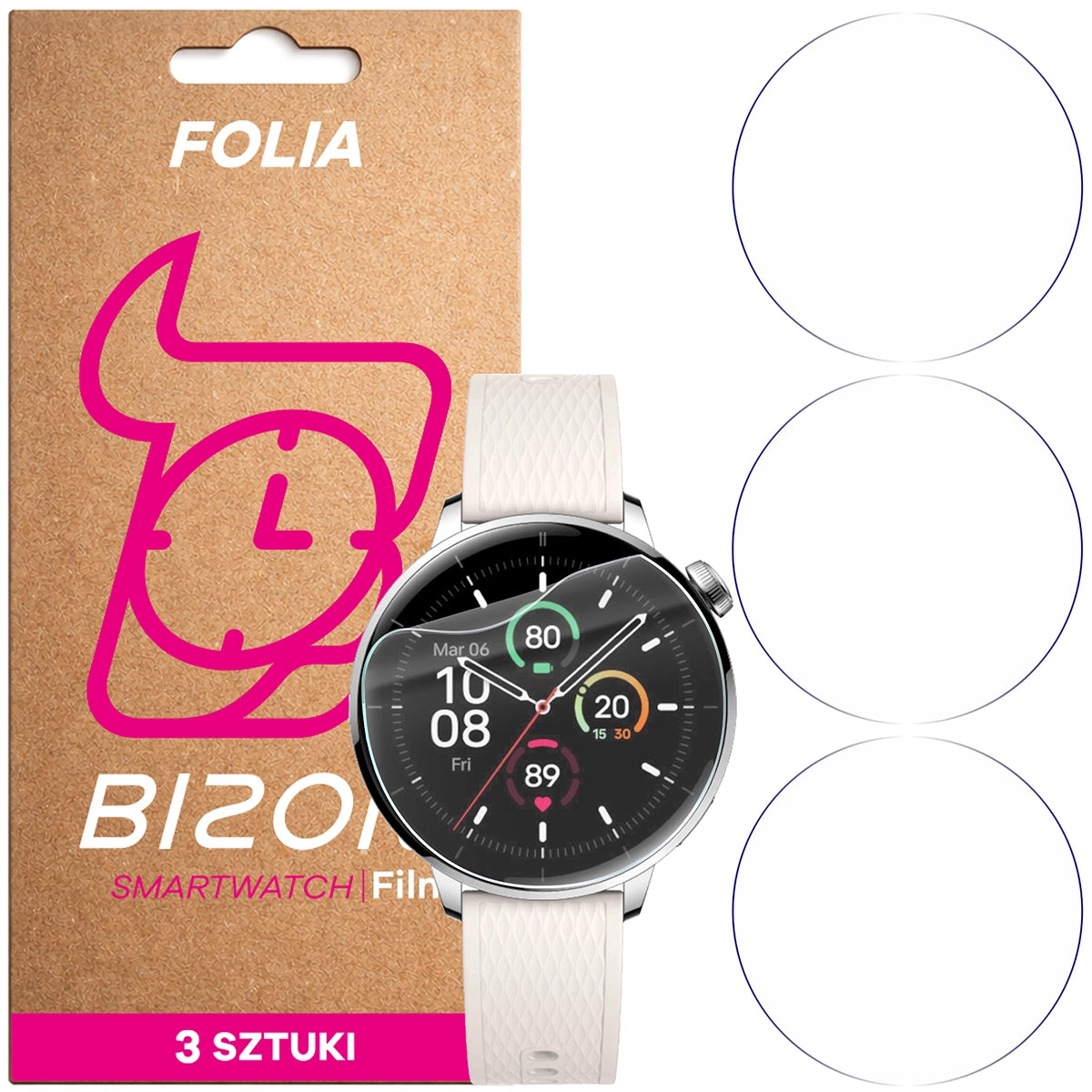 Schutzfolie für den Bildschirm für OnePlus Watch 3 43 mm, Bizon Watch HydroFlex, 3 Stück