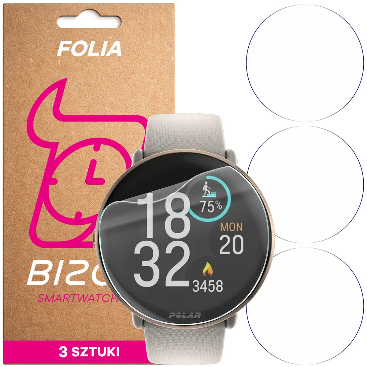 Schutzfolie für den Bildschirm für Polar Ignite 3, Bizon Watch HydroFlex, 3 Stück
