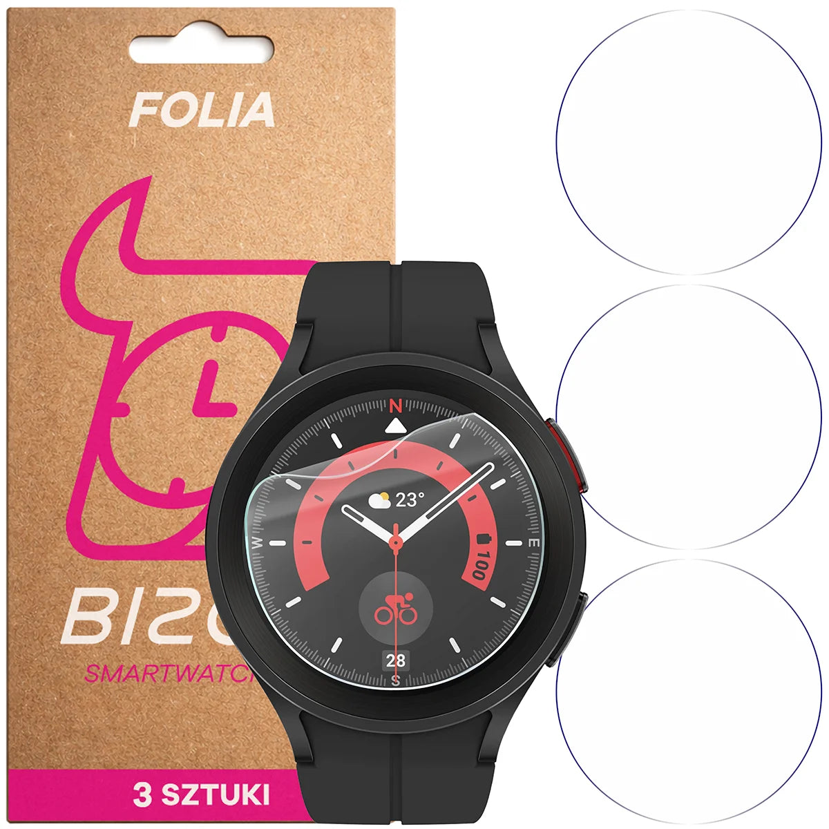 Schutzfolie für den Bildschirm für Galaxy Watch 3 / 5 Pro 45mm, Bizon Watch HydroFlex, 3 Stück