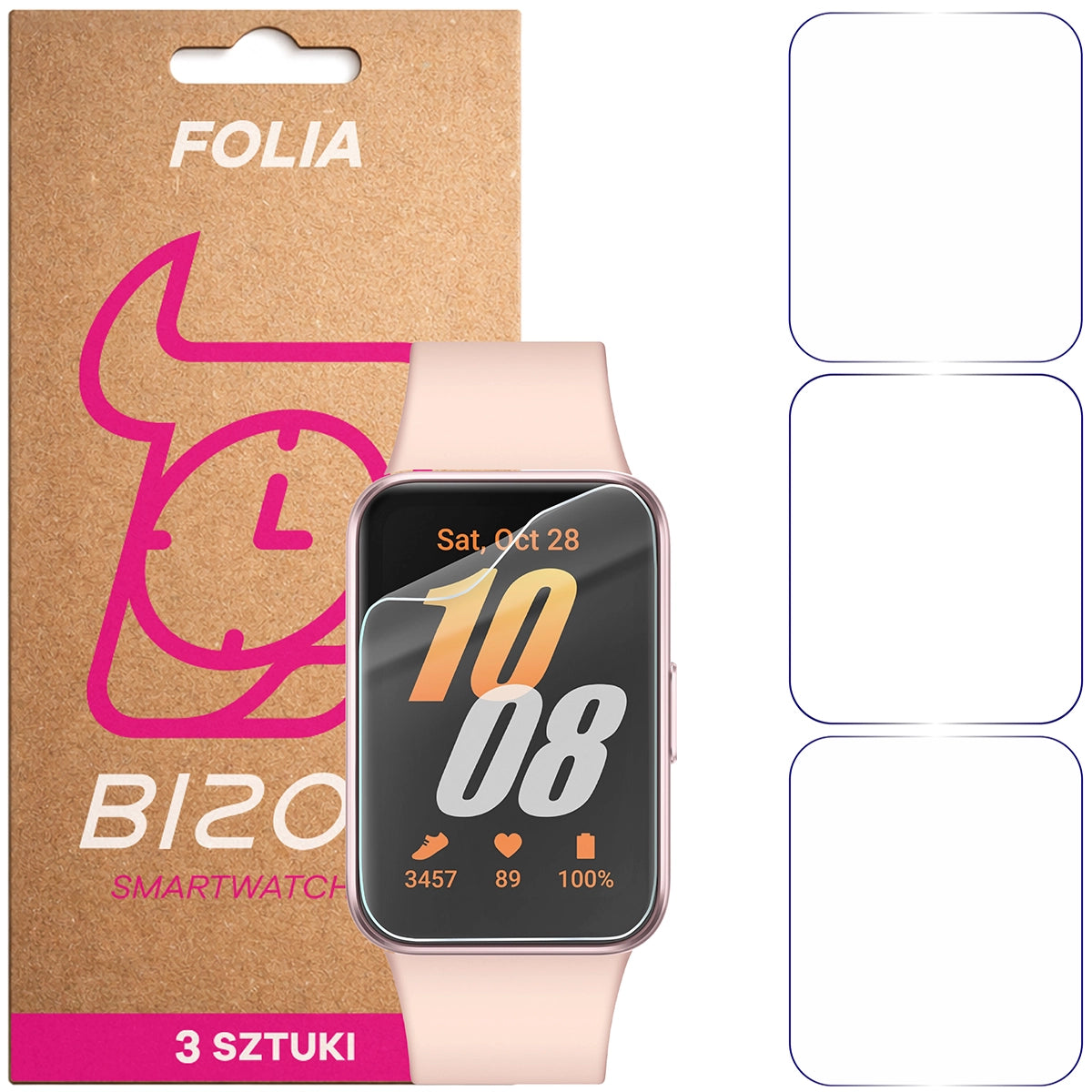 Schutzfolie für den Bildschirm für Galaxy Fit 3, Bizon Watch HydroFlex, 3 Stück