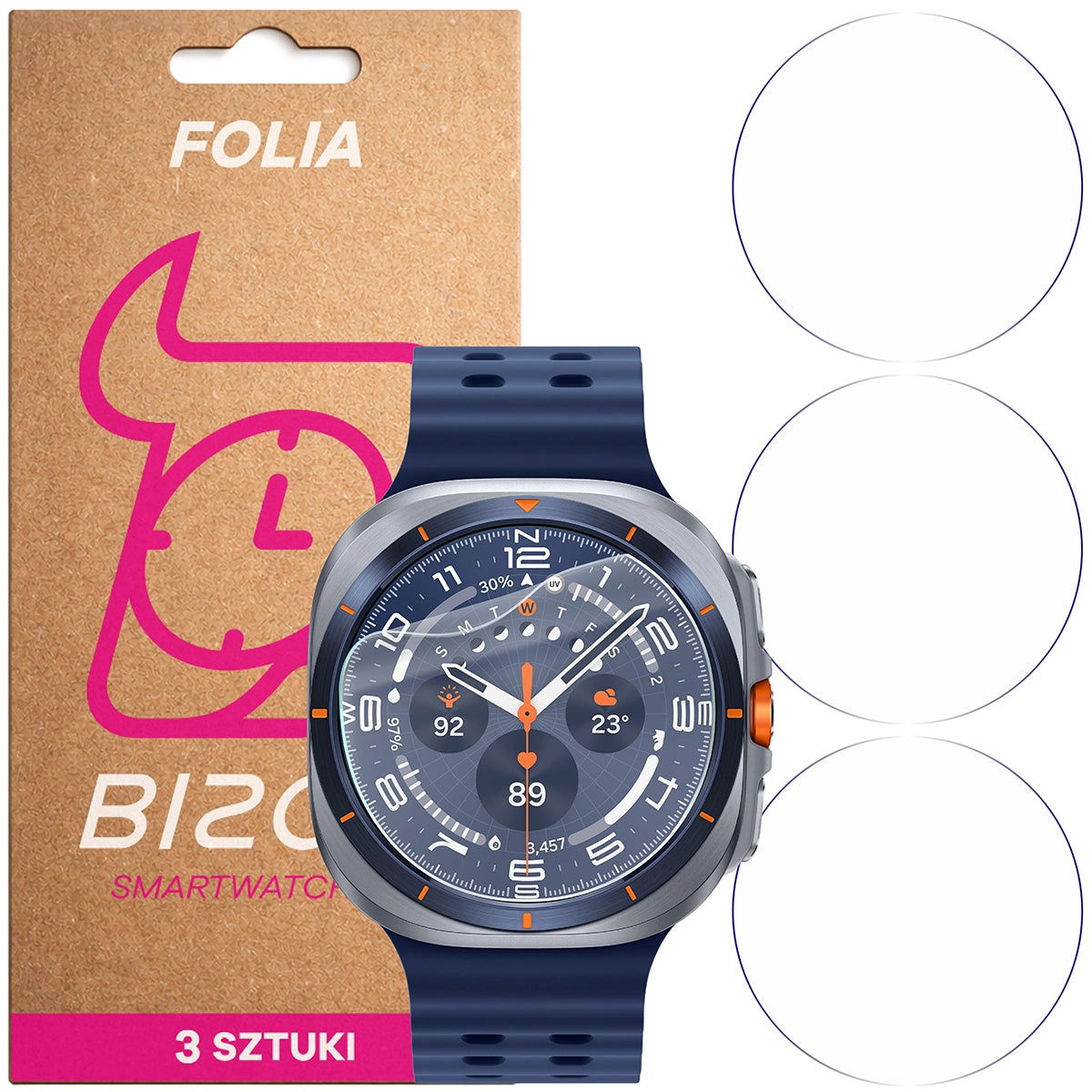 Schutzfolie für den Bildschirm für Galaxy Watch Ultra 1 / Ultra 2 / 6 Classic 47 mm, Bizon Watch HydroFlex, 3 Stück