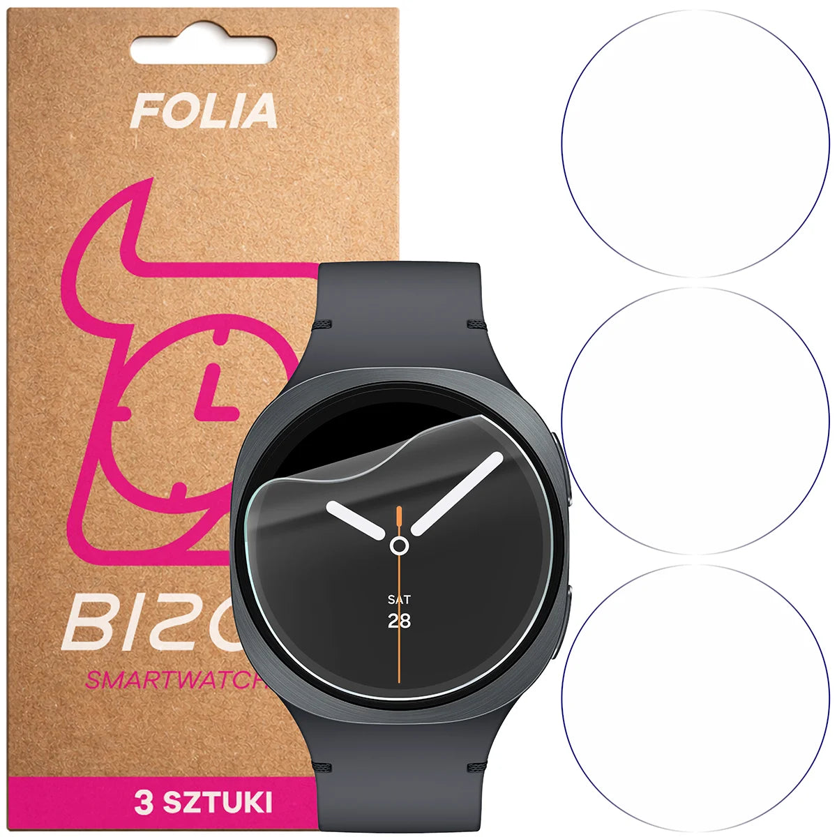Schutzfolie für den Bildschirm für Galaxy Watch 8 / 7 / 6 44 mm, Bizon Watch HydroFlex, 3 Stück