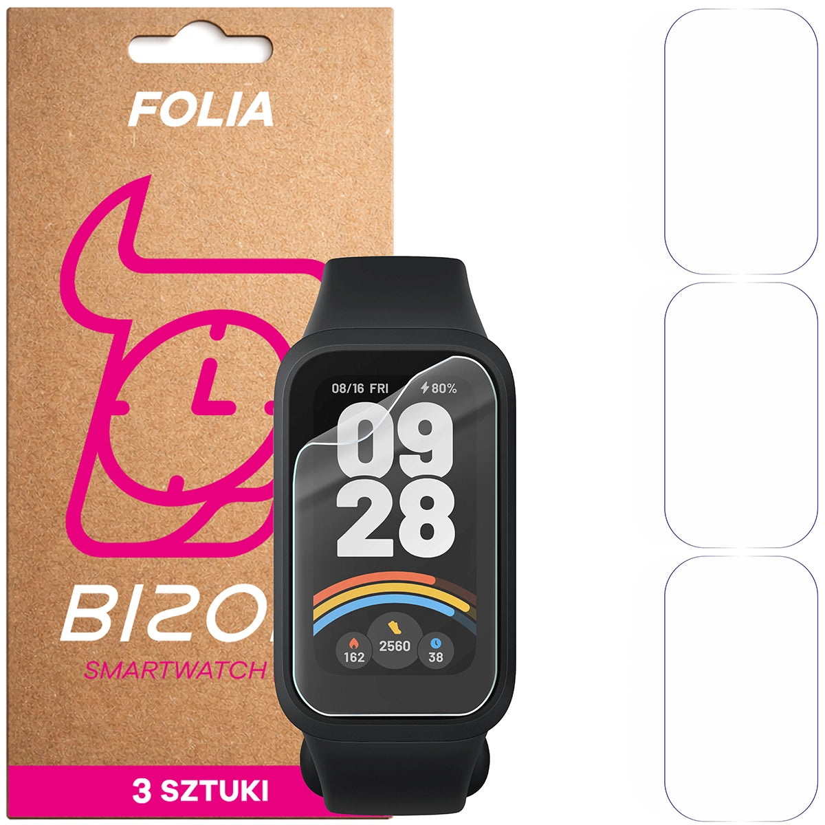 Schutzfolie für den Bildschirm für Xiaomi Mi Smart Band 9 Active, Bizon Watch HydroFlex, 3 Stück