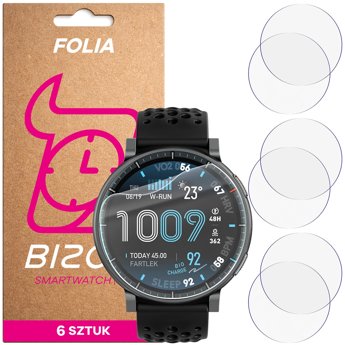 Schutzfolie für den Bildschirm für Amazfit Active Max, Bizon Watch HydroFlex, 6 Stück