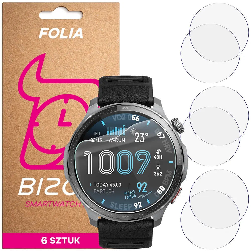 Schutzfolie für den Bildschirm für Amazfit Balance 2 XT, Bizon Watch HydroFlex, 6 Stück (1/5)