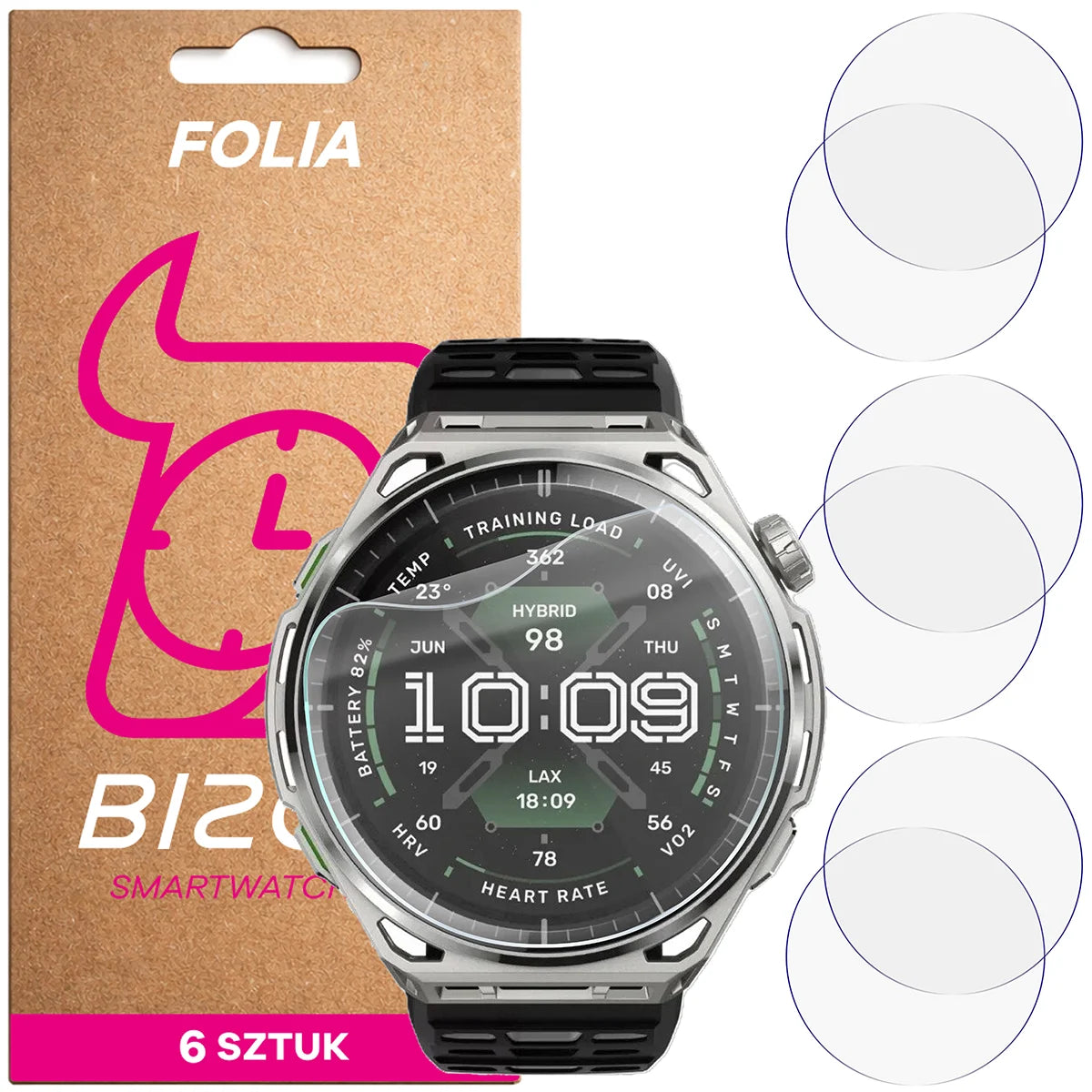 Schutzfolie für den Bildschirm für Amazfit Balance 3, Bizon Watch HydroFlex, 6 Stück (1/5)