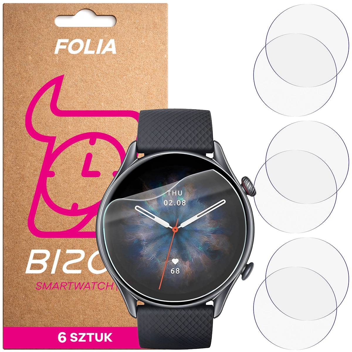 Schutzfolie für den Bildschirm für Amazfit GTR 3 Pro, Bizon Watch HydroFlex, 6 Stück