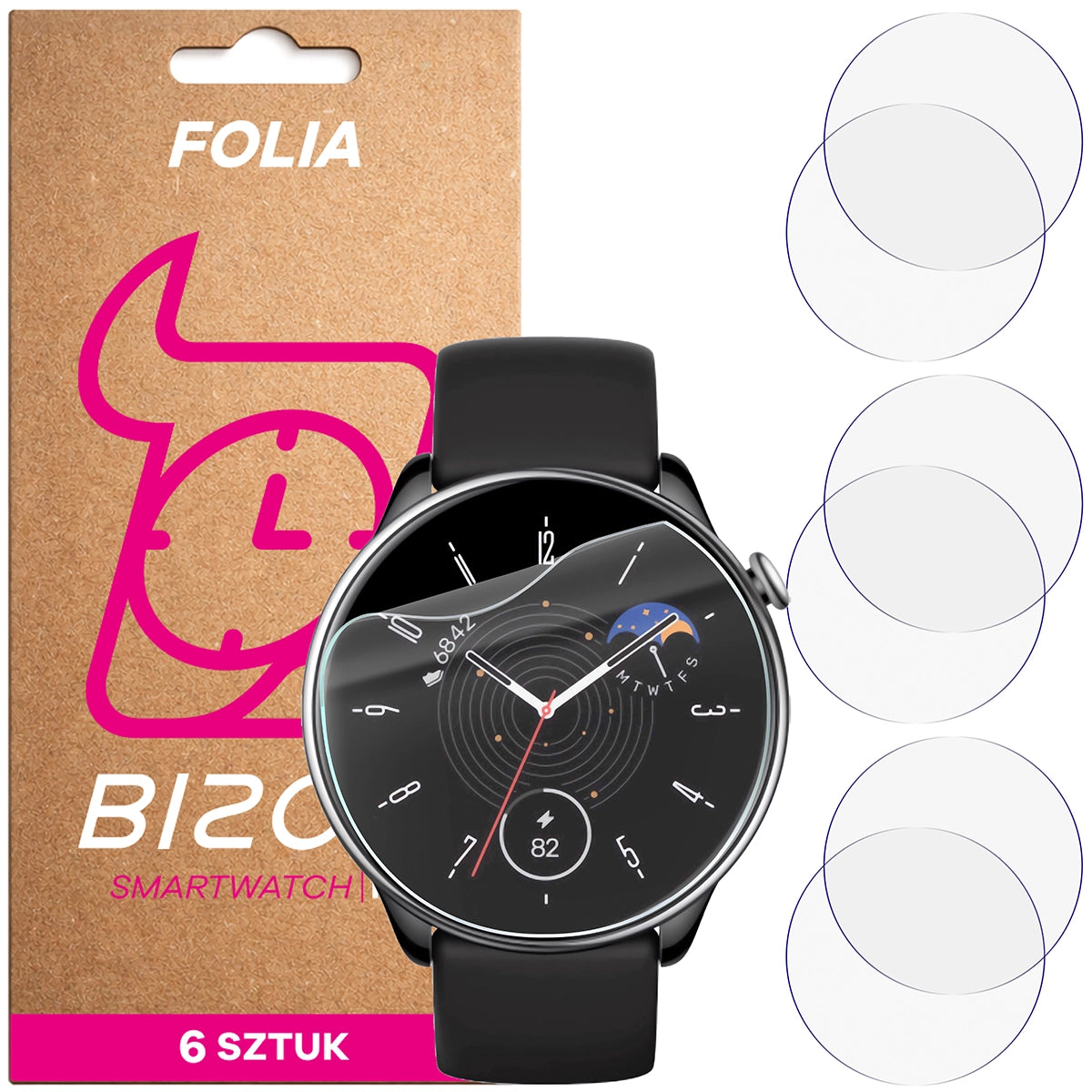 Schutzfolie für den Bildschirm für Amazfit GTR Mini, Bizon Watch HydroFlex, 6 Stück