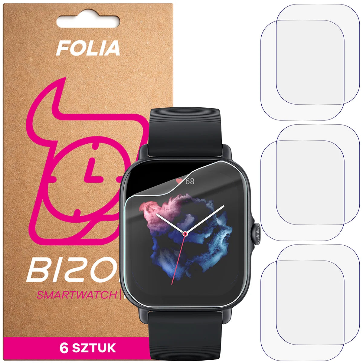 Schutzfolie für den Bildschirm für Amazfit GTS 3, Bizon Watch HydroFlex, 6 Stück