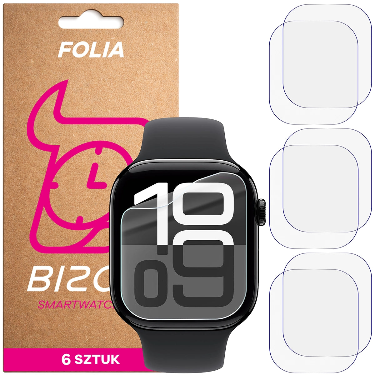 Schutzfolie für den Bildschirm für Apple Watch 11 / 10 42 mm, Bizon Watch HydroFlex, 6 Stück
