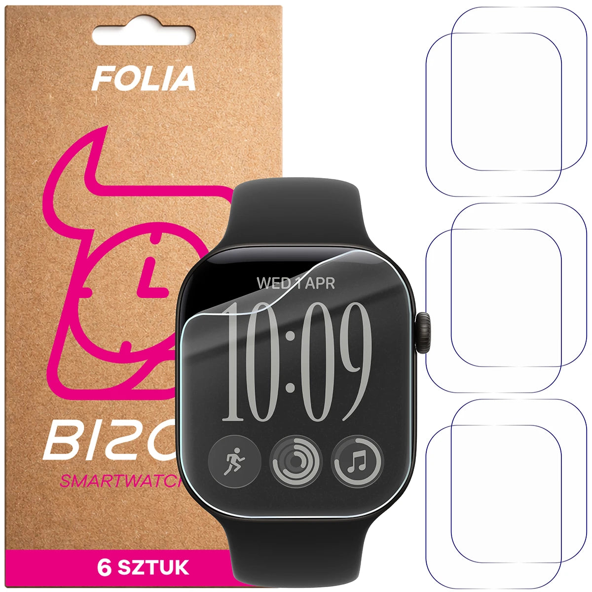 Schutzfolie für den Bildschirm für Apple Watch Series 12 46mm, Bizon Watch HydroFlex, 6 Stück (1/5)