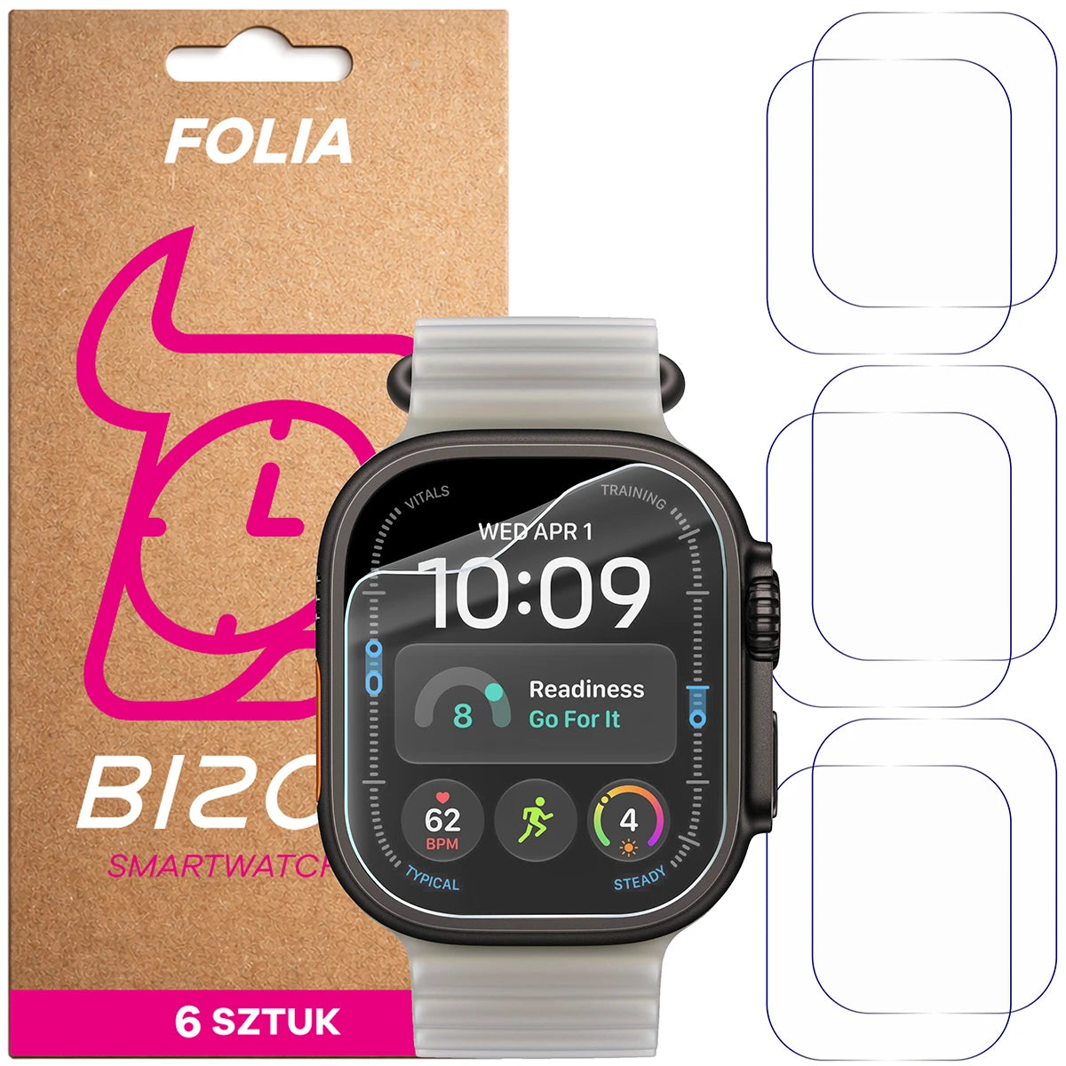 Schutzfolie für den Bildschirm für Apple Watch Ultra 4 49mm, Bizon Watch HydroFlex, 6 Stück (1/5)