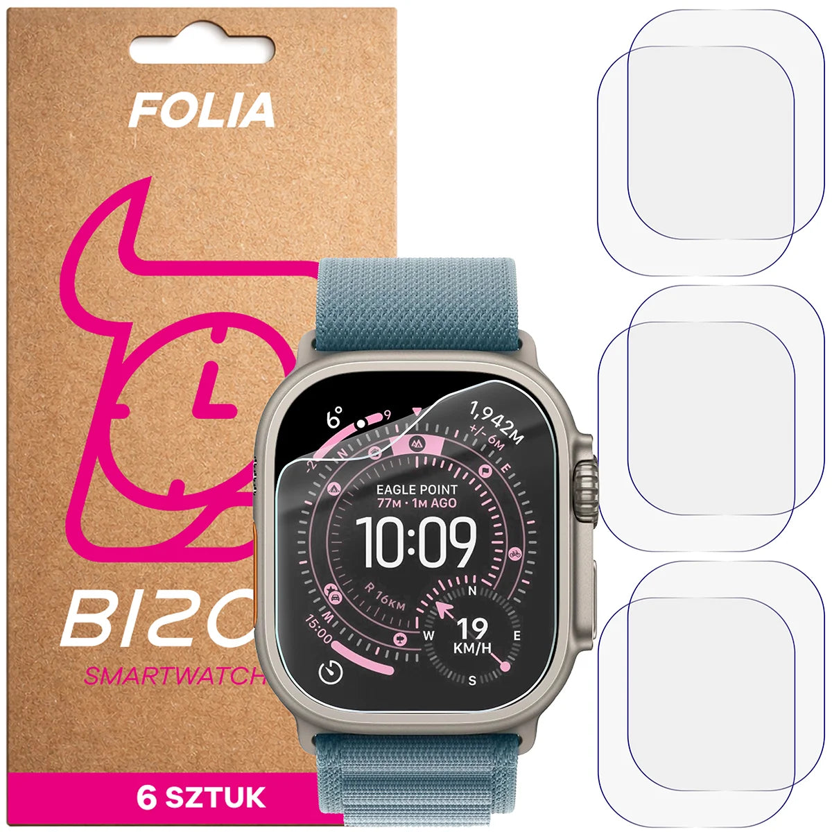 Schutzfolie für den Bildschirm für Apple Watch Ultra 3 / 2 / 1 (49 mm), Bizon Watch HydroFlex, 6 Stück