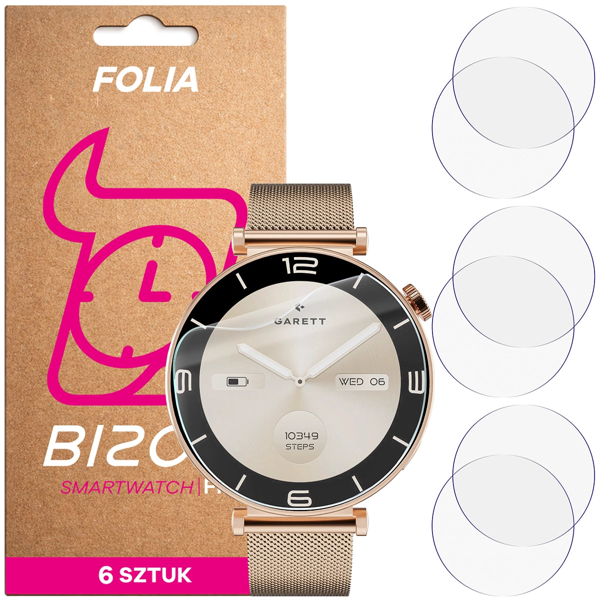 Schutzfolie für den Bildschirm für Garett Rose, Bizon Watch HydroFlex, 6 Stück