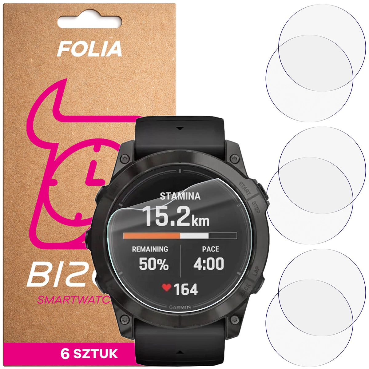 Schutzfolie für den Bildschirm für Garmin Epix Pro 2 gen. 47 mm, Bizon Watch HydroFlex, 6 Stück